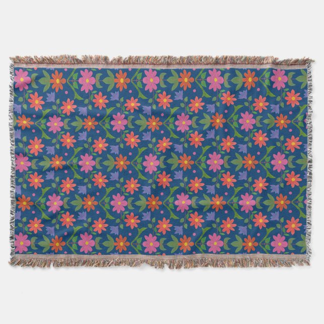 Rangoli Flores Bolinhas no cobertor azul (Frente)