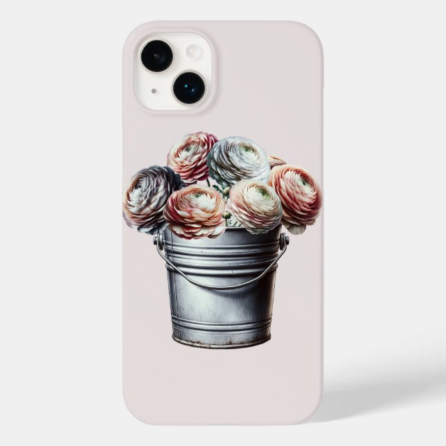 Ranunculus em Tin Pail Rustic Glam Rosa (Verso)