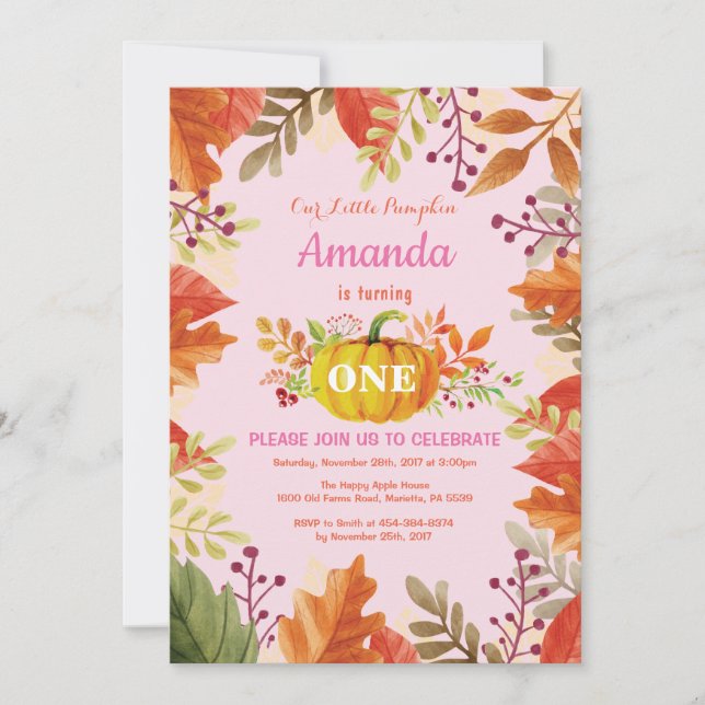 Rapariga Abaixando Abóbora Convite de Aniversário (Frente)