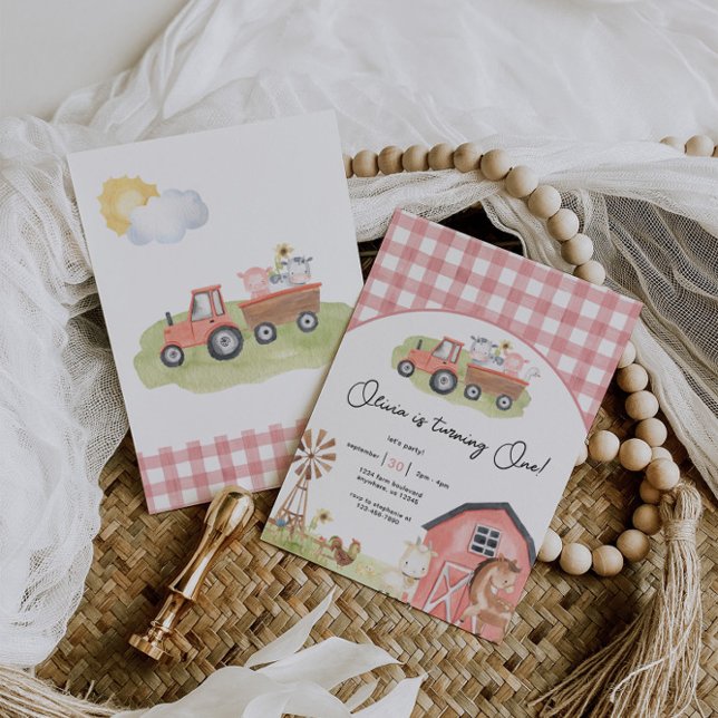 Rapariga Animais de Fazenda - Convite de Aniversár (Criador carregado)