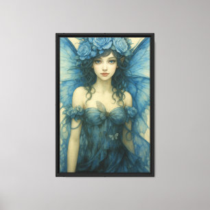 Rapariga Azul com Asas e Rosas de Arte Canvas