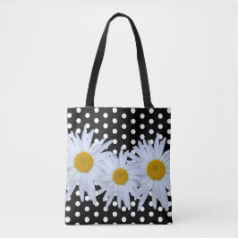 Rapariga Bolinhas Brancas Negras Daisy Tote Bag