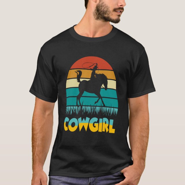 Rapariga Cavalo Cavalgando Camisa Vintage Cowgirl  (Frente)