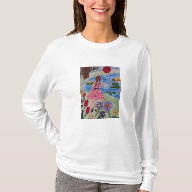 Rapariga Com Camisa De Capa Longa Com Balão Vermel (Frente)