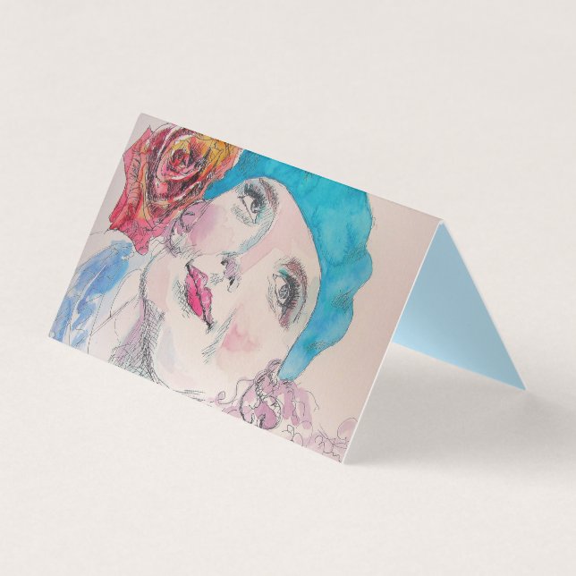 Rapariga com Conjunto de Cartão Beret de Rosa verm (Frente)