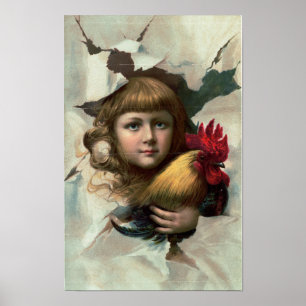 Rapariga com "Pássaros Cedos" Impressão Antiquado