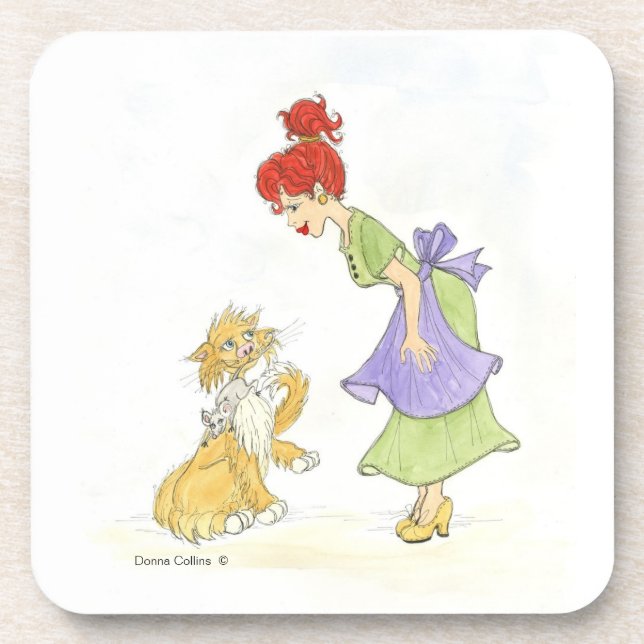 Rapariga com Porta copos de Gato e Rato (Frente)