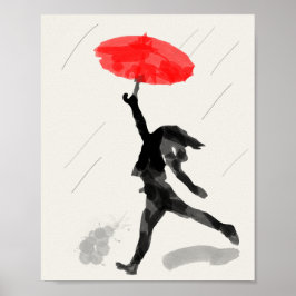Rapariga com Poster de esboço de guarda-chuva verm