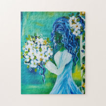 Rapariga com Quebra-cabeça de arte Primavera Buquê