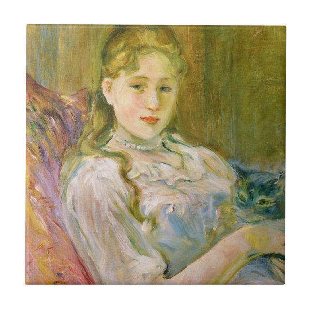 Rapariga com um Gato de Cinza (por Berthe Morisot) (Frente)