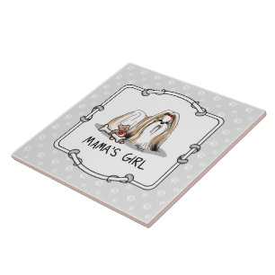 Rapariga da mamãe Shih Tzu (branca-tan) Cachorro M