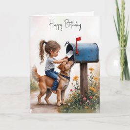 Rapariga de aniversário enviando um cartão