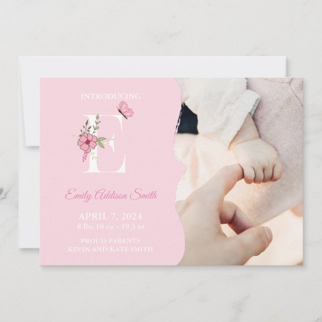 Rapariga de Anúncio de Nascimento E Inicial (Frente)