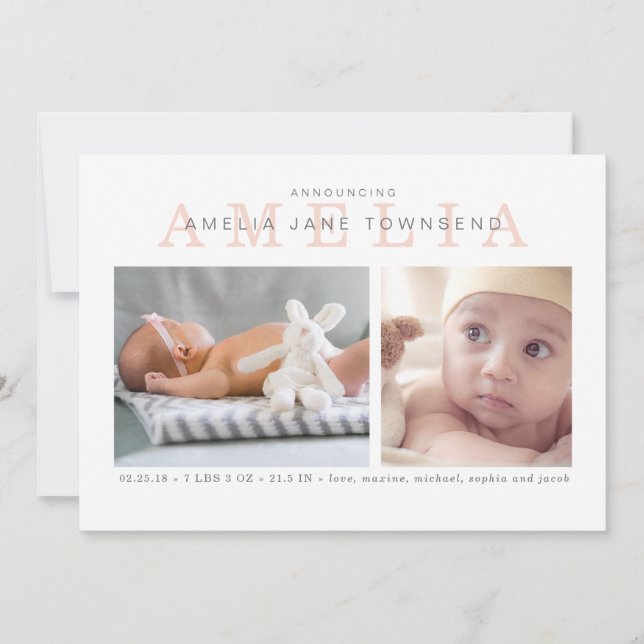 Rapariga de Anúncio de Nascimento - Rosa e Cinza (Frente)