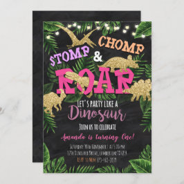 Rapariga Dinossaur Convite Tropical de Aniversário