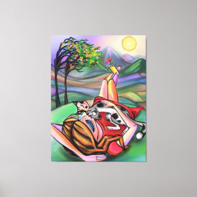 Rapariga e Gato na Natureza - Impressão de Telas - (Frente)