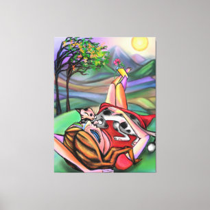 Rapariga e Gato na Natureza - Impressão de Telas -