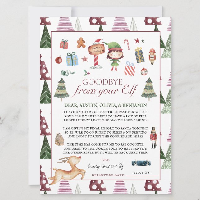 Rapariga Elf | Kids Christmas Elf Goodbye Letter (Frente)