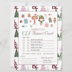 Rapariga Elf Kids Christmas Elf Report Card
