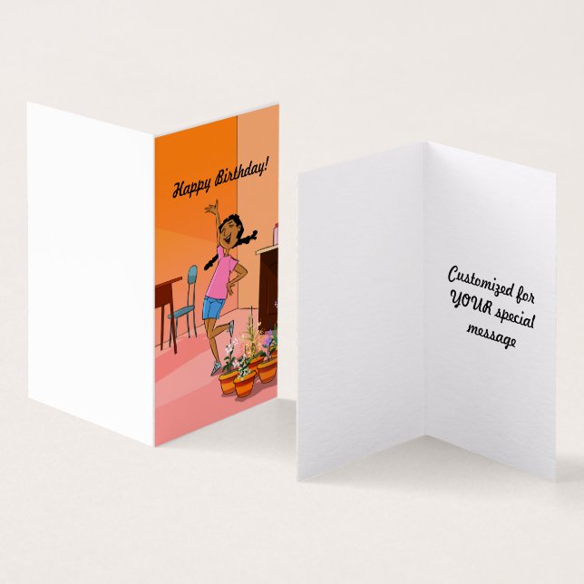 Rapariga étnica com Braids (laranja2) Cartão de an (Interior e exterior)