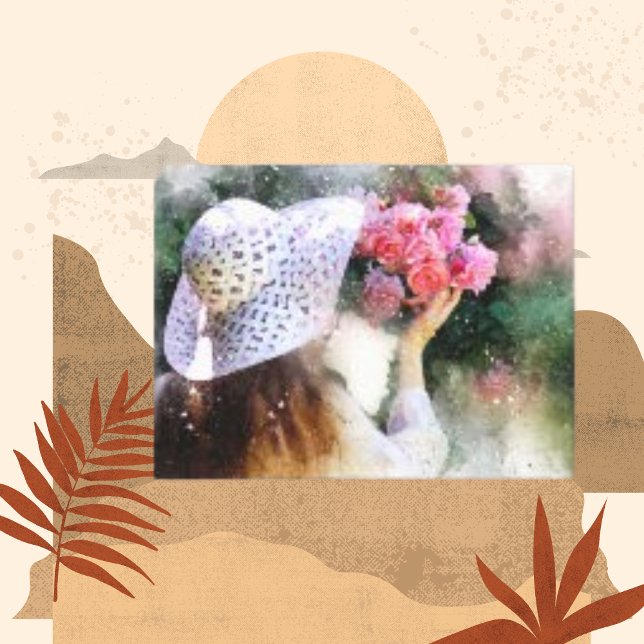 Rapariga Flor Hat Modern Watercolor Canvas Imprimi (Criador carregado)