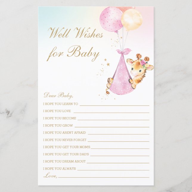 Rapariga Giraffe Bem Deseja Atividade de Chá de fr (Frente)