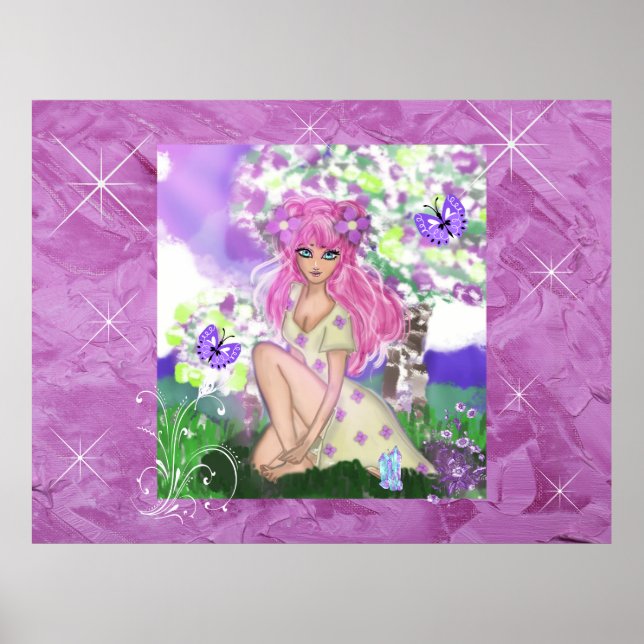 Rapariga jovem com Poster de parede de cabelo rosa (Frente)