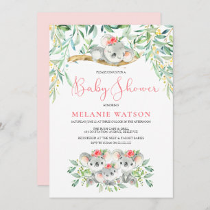 Rapariga Koala Bush Bebês Bebês Convites Para Chuv