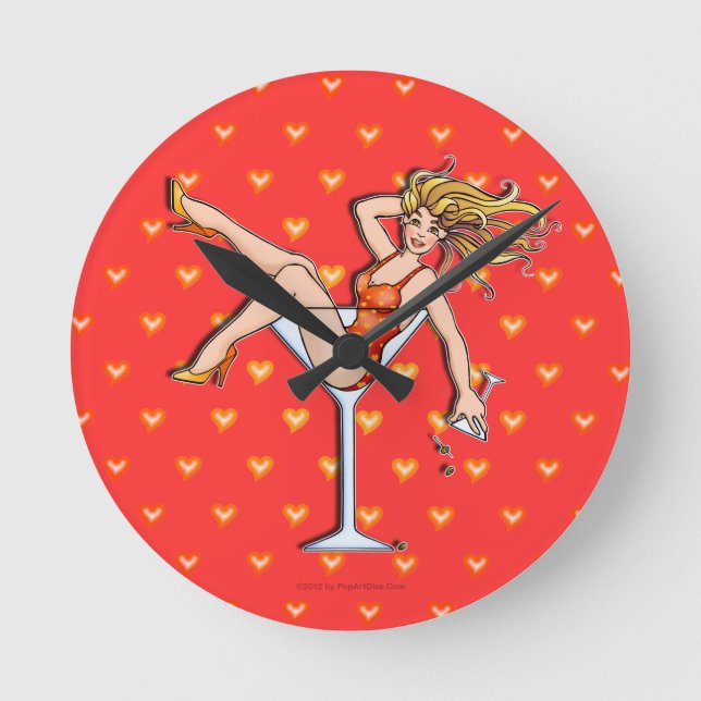 RAPARIGA NUM RELÓGIO DE PAREDE DE COPO DE MARTINI  (Frente)
