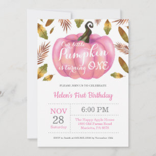 Rapariga Pumpkin Primeiro Convite de Aniversário R