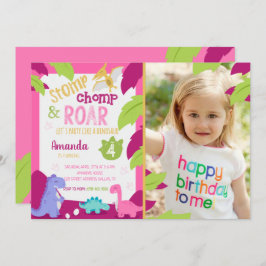 Rapariga Rosa Dinossauro Convite De Aniversário Co