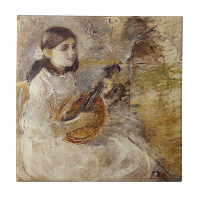 Rapariga Tocando Mandolin (por Berthe Morisot) (Frente)