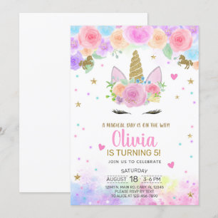 Rapariga Unicórn, aquarela e convite de aniversári