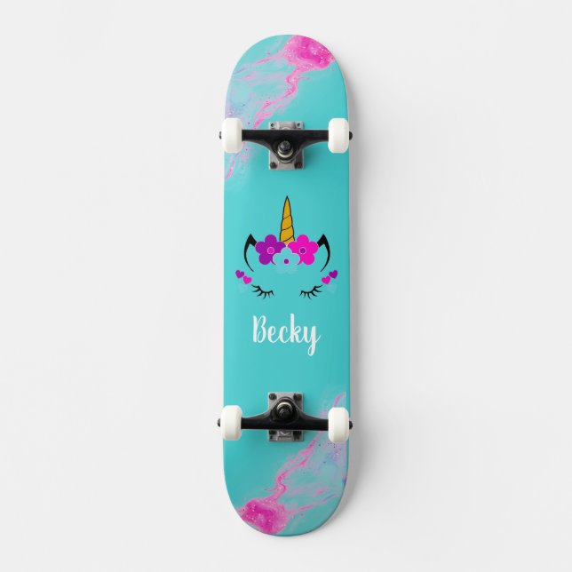 Rapariga Unicorn skate com nome (Frente)