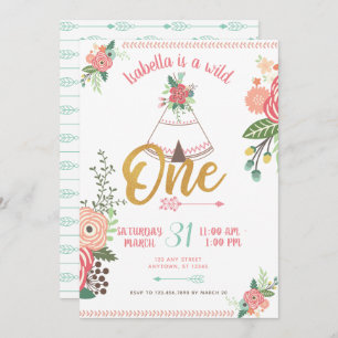 Rapariga Wild One Boho Tribal Primeiro Convite de 