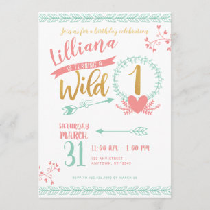 Rapariga Wild One Boho Tribal Primeiro Convite de 
