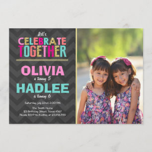 Raparigas convites de aniversário gêmeas, cor-de