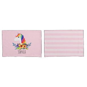 Raparigas Cute Rainbow Watercolor Unicorn & Name K