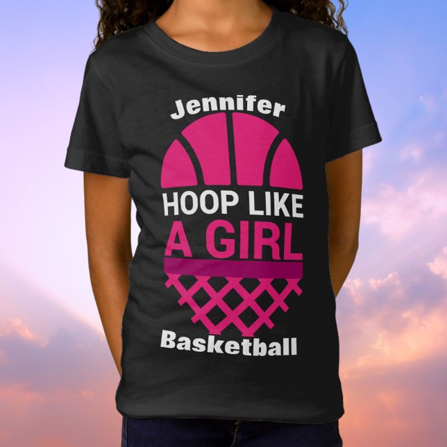 Raparigas De Basquete Como Uma Camiseta Menina (Girls Basketball Hoop Like A Girl T-Shirt)
