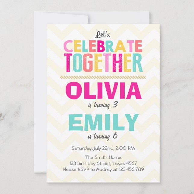 Raparigas gêmeas convites de aniversário juntas, c (Frente)