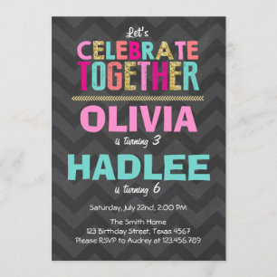 Raparigas gêmeas convites de aniversário juntas ro