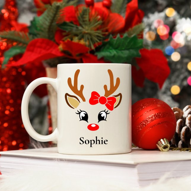 Raparigas Personalizadas Reindeer Caneca de Natal (Criador carregado)