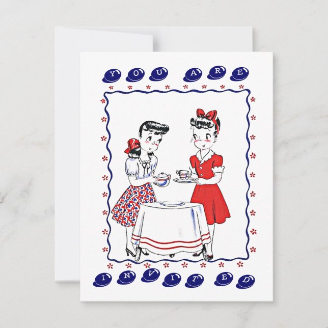 Raparigas Retro Hospedando Convite Social De Uma E (Frente)