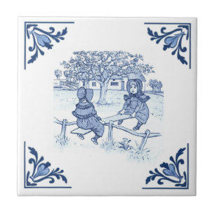 Raparigas Vintage em Seesaw Delft Corner Blue & Wh