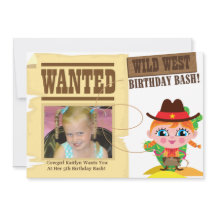 Raparigas Wild West Cowgirl Convite de Aniversário