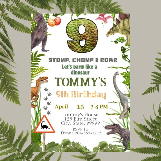 Rapazes Dinossauro 9º Convite de aniversário (Criador carregado)