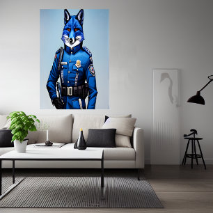 Raposa azul de uniforme policial AI Art Poster