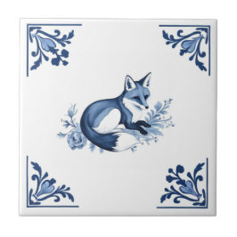 Raposa com Flourar Azul Delft e Canto Branco