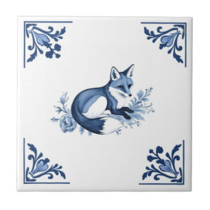 Raposa com Flourar Azul Delft e Canto Branco
