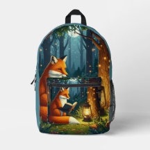 Raposa em uma Biblioteca Florestal Mágica